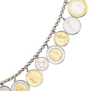 18K/SS Vermeil Bracelet, Lira Coins Charm Bracelet